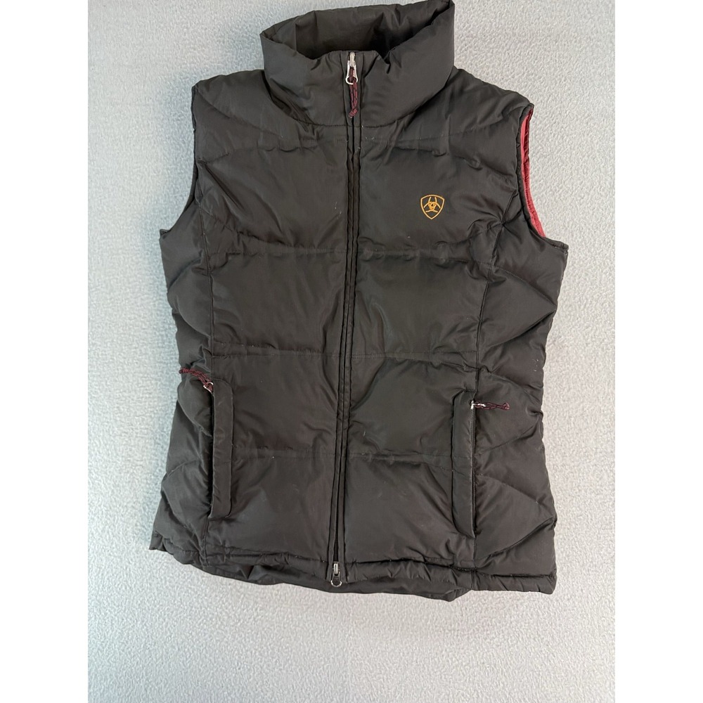 Ariat Vest Mens Small Black Puffer Quilted Full Zip Lined Pockets Warm
